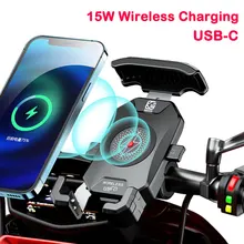 Motorcycle Phone Holder 15W Wireless Charger QC3.0 USB Charging Stand Handlebar Mirror Mount Bracket Bike Cellphone Support