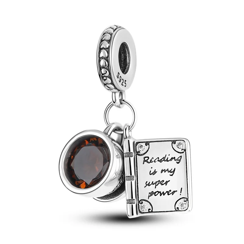 

Подвески plata of ley 925 подходят для оригинального браслета Пандора Ожерелье книга и кофейная чашка подвески из серебра 925 пробы бусины женские ...