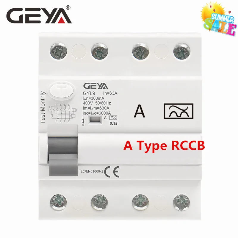 Автоматический выключатель остаточного тока GEYA типа A RCD ELCB 3P + N 40A 63А обнаруживает