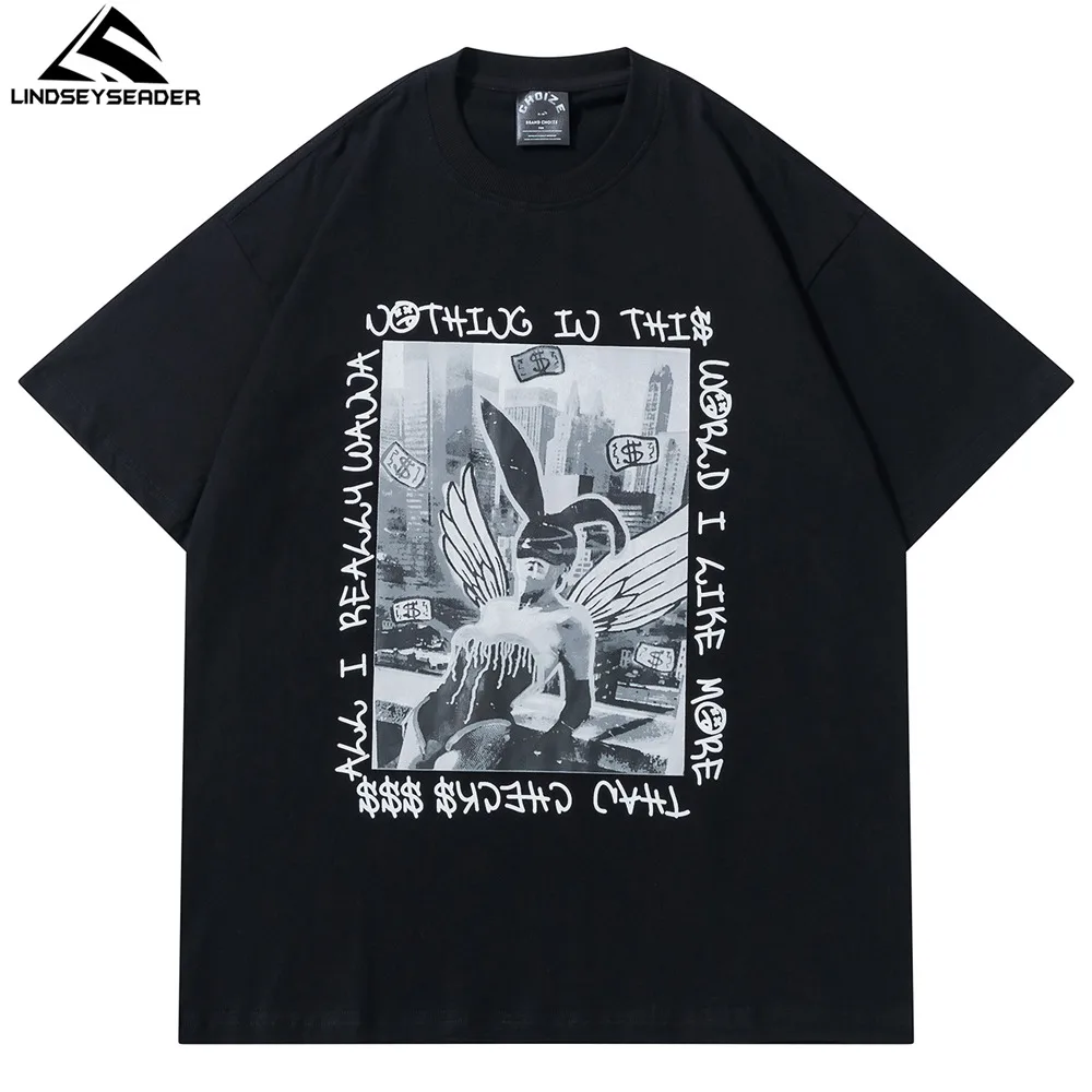 

LINDSEY SEADER Men's T-shirt Hip Hop Oversized Print 2021 Casual Harajuku Streetwear Summer Short Sleeve cotton Tops Tee Tshirt