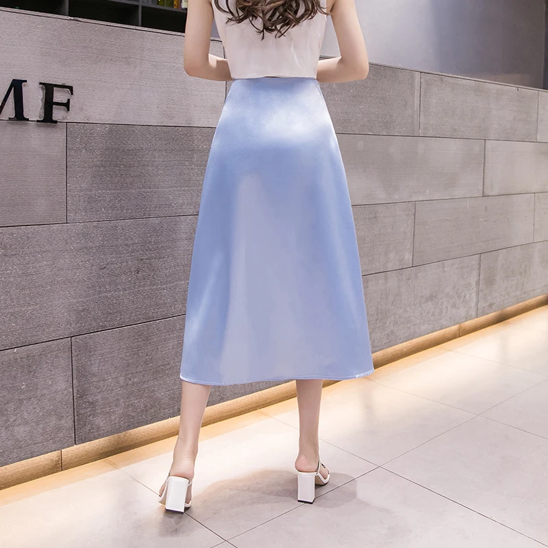 Высококачественные шелковые атласные женские юбки 2020 модная простая Женская