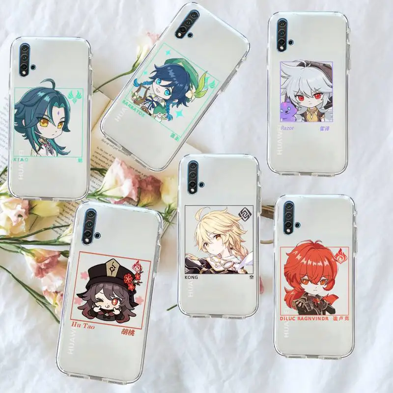 

Genshin impact zhongli xiao hutao Phone Case Transparent for Huawei honor P mate 40 20 30 10 50 i 9 x mate pro lite 8a
