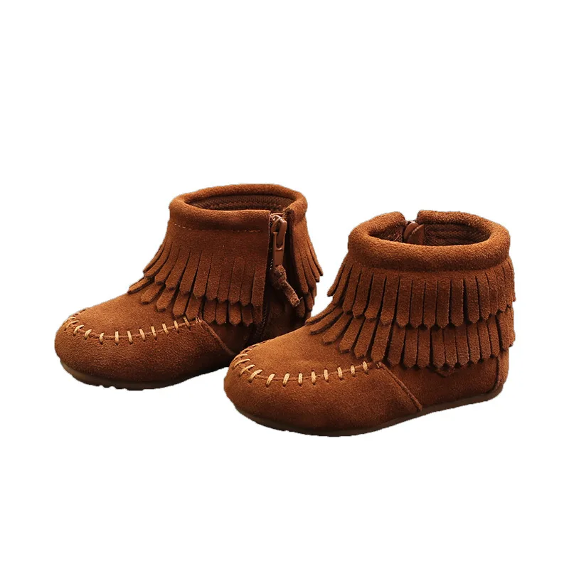 SWYIVY Chldren Genuine Leather Ankle Boots Tassle Causal Shoes Flats 2020 Autumn Kids Causla Side Zipper Gilr |