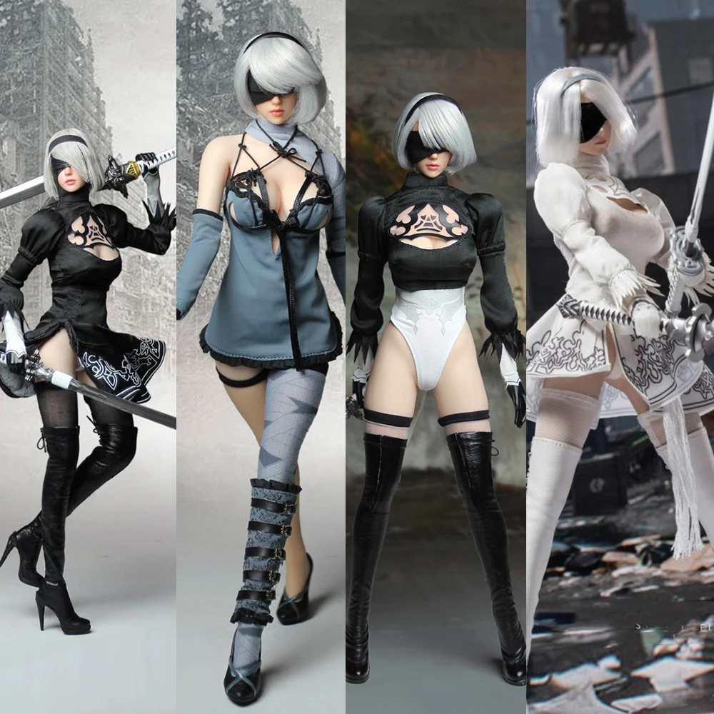 

1/6 НИР: автоматы YoRHa 2B SET015/SET017/SET019/TF03 голову лепить и Костюмы наборы аксессуаров для детей возрастом от 12 ''бледно-фигурка тела