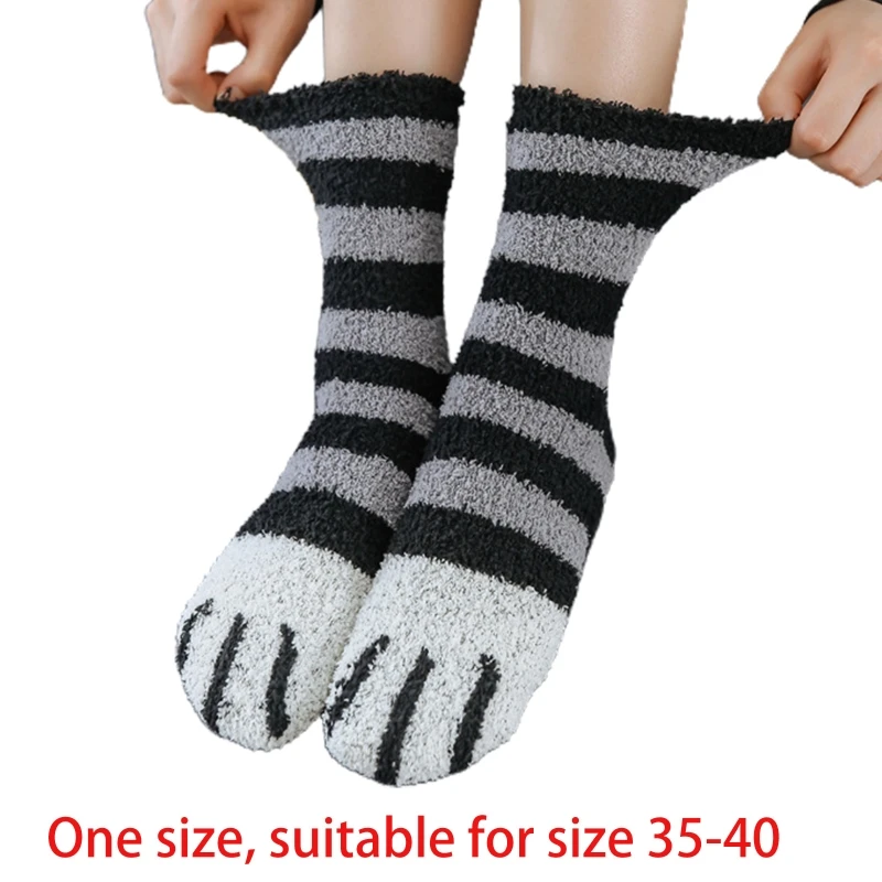 

Women Winter Thicken Fuzzy Fluffy Cozy Warm Slipper Socks Cute Cat Paw Animal Printed Soft Home Floor Sleeping Stockings