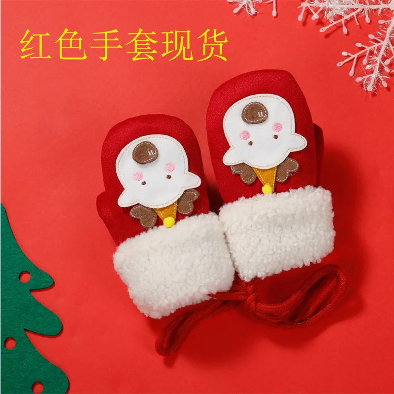 

Autumn and winter New Year children's gloves, elk and velvet warm gloves color cartoon mittens hat and glove set for kids girls