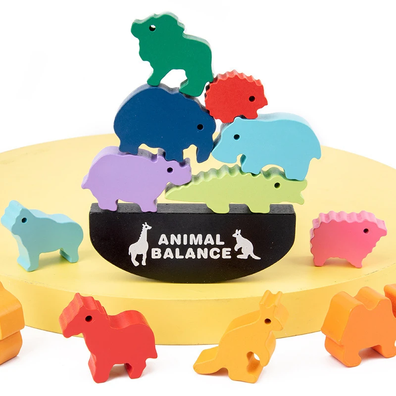 

Baby Toys Montessori Wooden Animal Balance Blocks Board Games Toy Dinosaur Educational Stacking High Building Block Wood Blocks