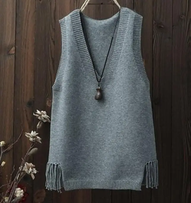 

2020 Autumn Winter Solid Sweaters Women Sleeveless Tassel V Neck Casual Vest Korean Knitted All Match Pullovers women vest