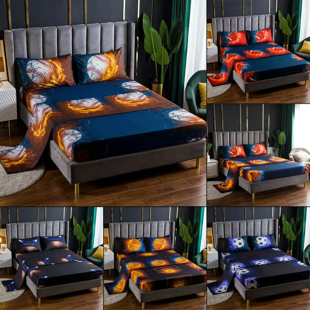 

3/4PCs American Football Bed Sheets Queen Size Sports Bedding Sheet Sets with Flat Fitted Sheet for Boys, Girls and Kids