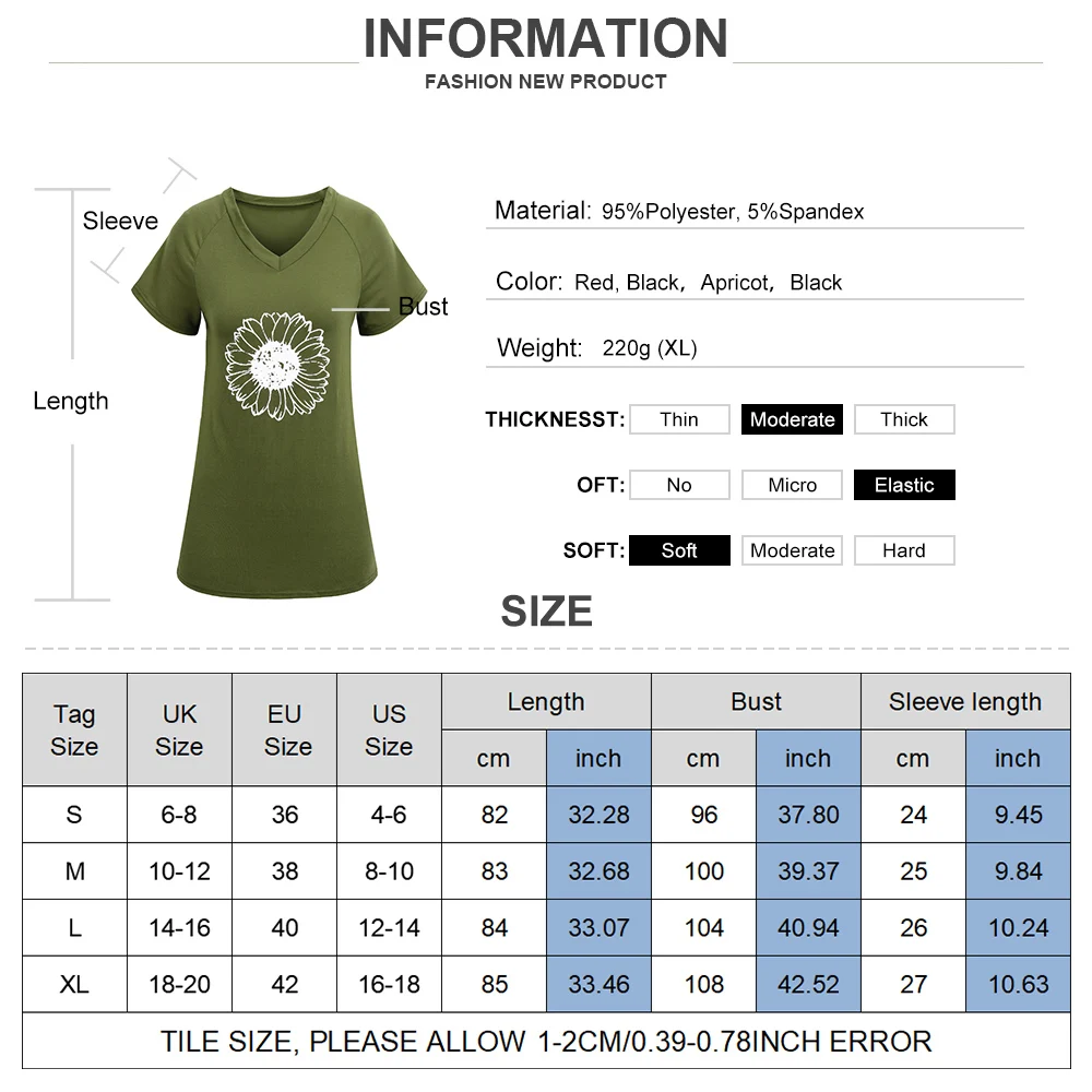 

Women's Floral Print V-Neck Tee Tops Summer Ladies Fashion Short Sleeved Loose T-shirts Casual Basic Style All-match Tees D30