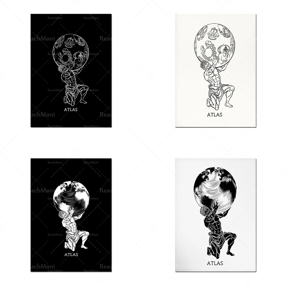 

Canvas Greek mythology, Greek art decoration, ancient Greece, Greek Titans, 4 different prints, modern abstraction, line art dra