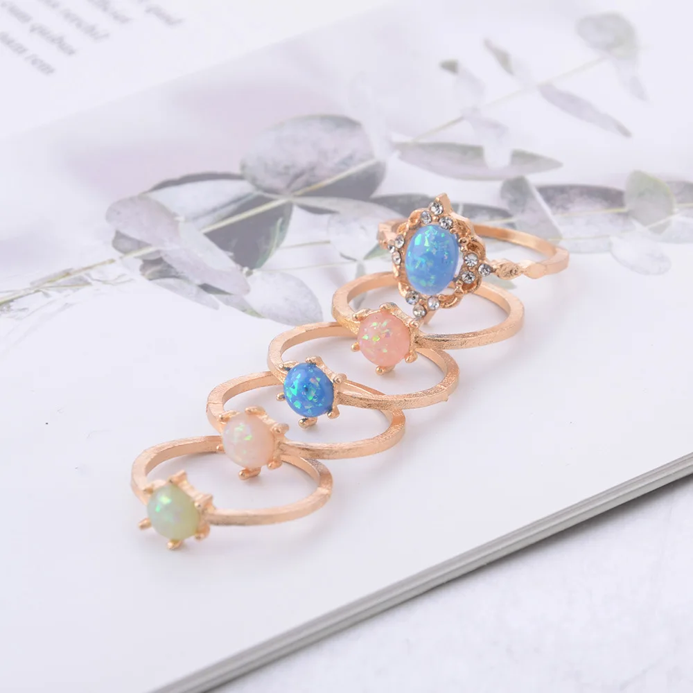 8 сезонов новая мода цветные опаловые стразы кольца набор для женщин богемные
