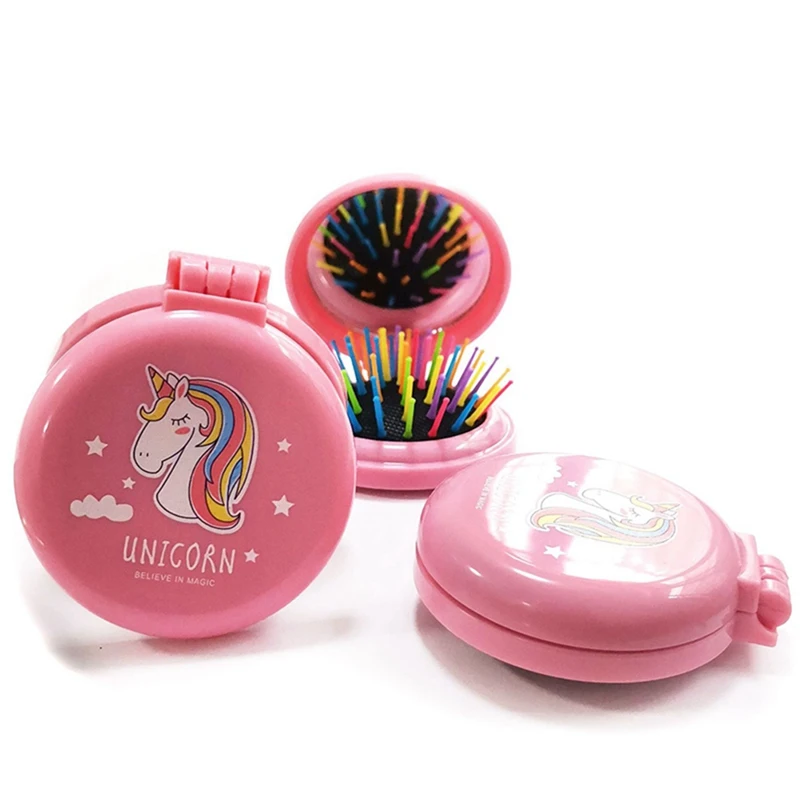 

1 Pcs Hair Comb Folding Massage Hair Brush Round Colors Mini Airbag Rainbow Comb With Mirror Travel Hairbrush Makeup Comb Hot