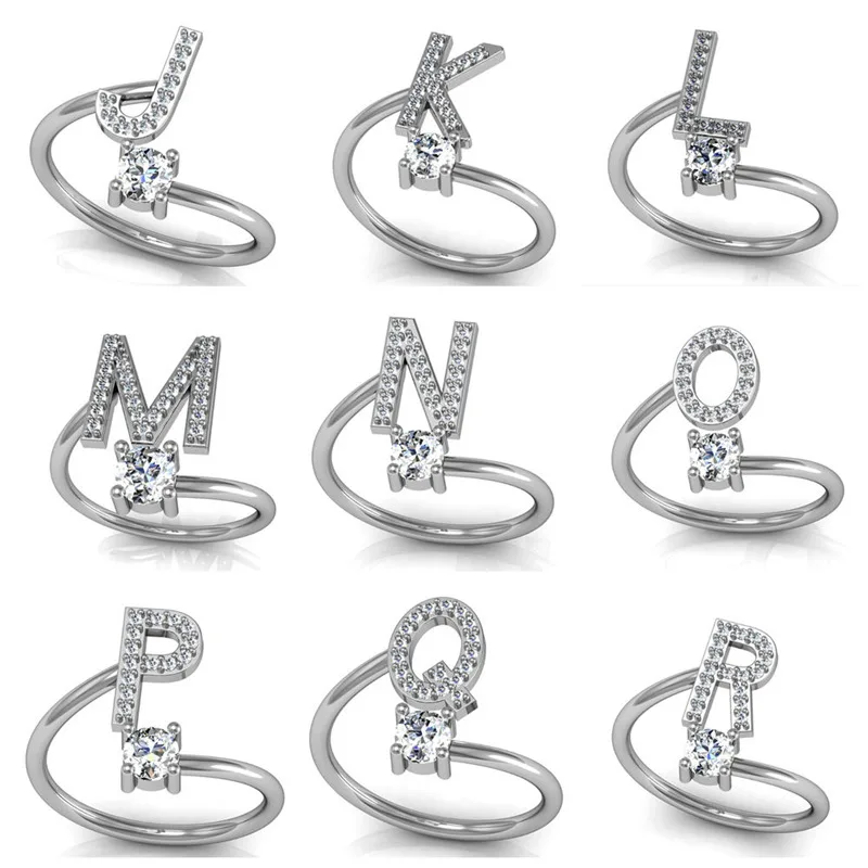 Мода 26 букв серебряное кольцо для женщин простой Изысканный A-Z открытый палец