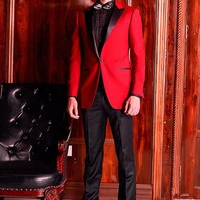 jeltonewin new 2 pieces mens suit slim fit red smoking jacket costume tuxedos groomsmen wedding suits bridegroom men clothes