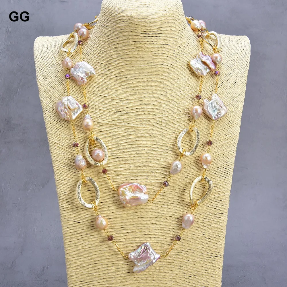 Ожерелье цепочка с жемчугом Keshi Эдисона 48 дюймов 20 х30 мм|crystal necklace|keshi pearlsnecklace necklace