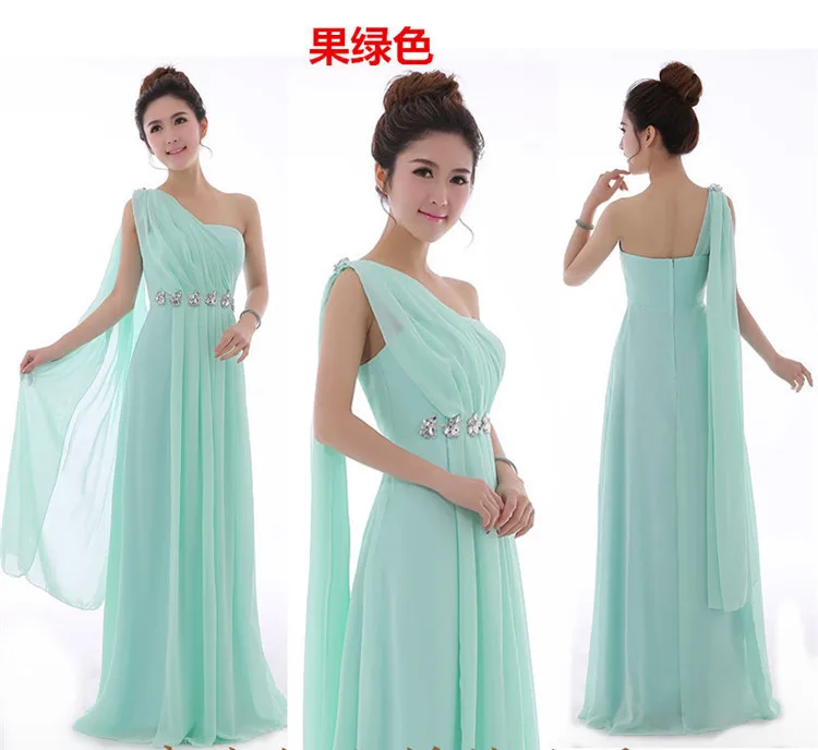 mint green color 48 Длинное цвет Зеленая мята платье подружки невесты на одно плечо высокого качества шифоновое вечернее платье светло-желтые платья подружек невесты под$50 - Цвет: mint green color 48