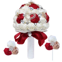 new product crystal hand bouquet bride and bridesmaid bouquet diamond ribbon rose sister group wrist corsage 3 piece t576