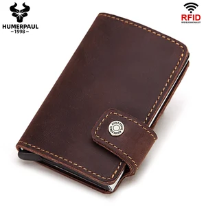 rfid blocking men credit card holder fashion automatic business id card case aluminum anti degaussing anti theft wallet 2020 free global shipping