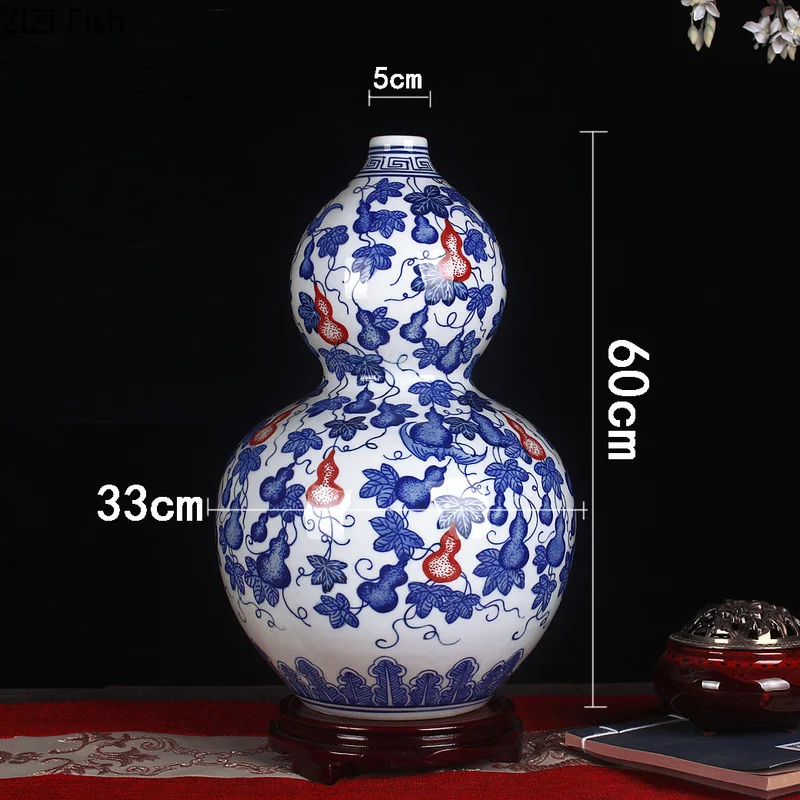 

CLASSICAL CERAMIC VASE HAND-PAINTED ANTIQUE BLUE AND WHITE TWIG LOTUS GOURD GLAZE CRAFT VASE BOOKCASE DESKTOP HOME DECORATION