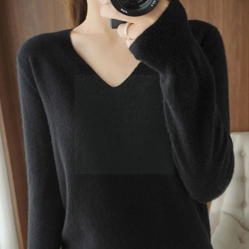 

Осенне-зимний кашемировый свитер с V-образным вырезом, Женский пуловер, топы, Женский вязаный Повседневный кашемировый кружевной свитер с а...