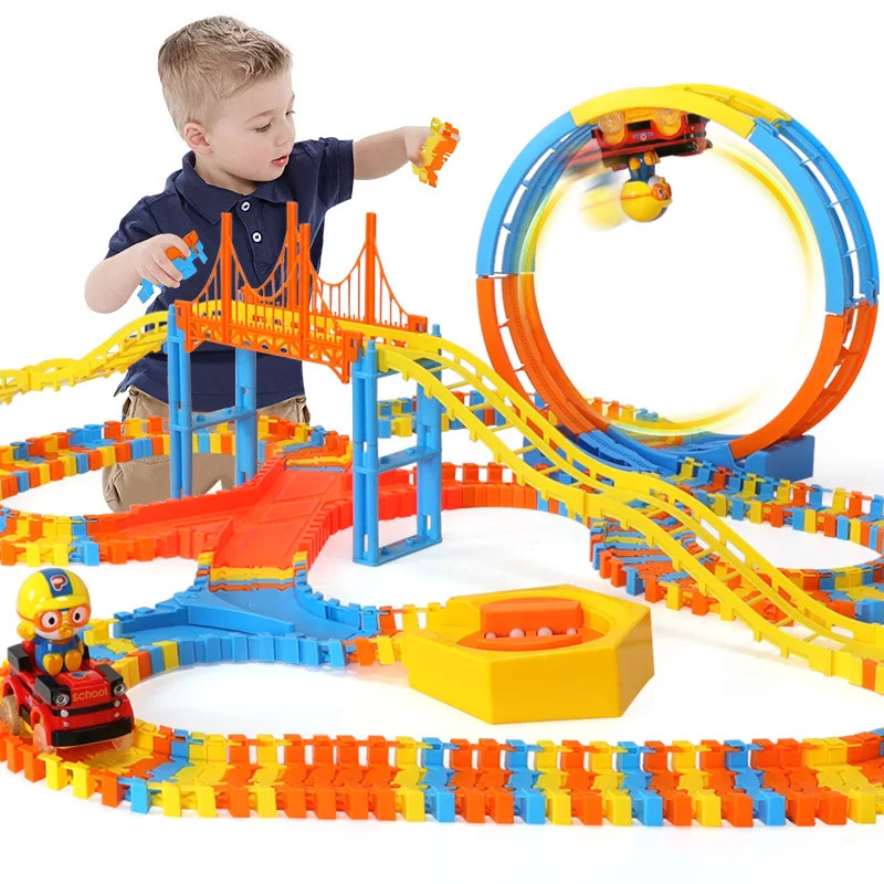 

2020 New Electric Race Car Track Set Puzzle Creative Diy Cartoon Penguin Car track Toy Magical Racing Track Suit Toy car track