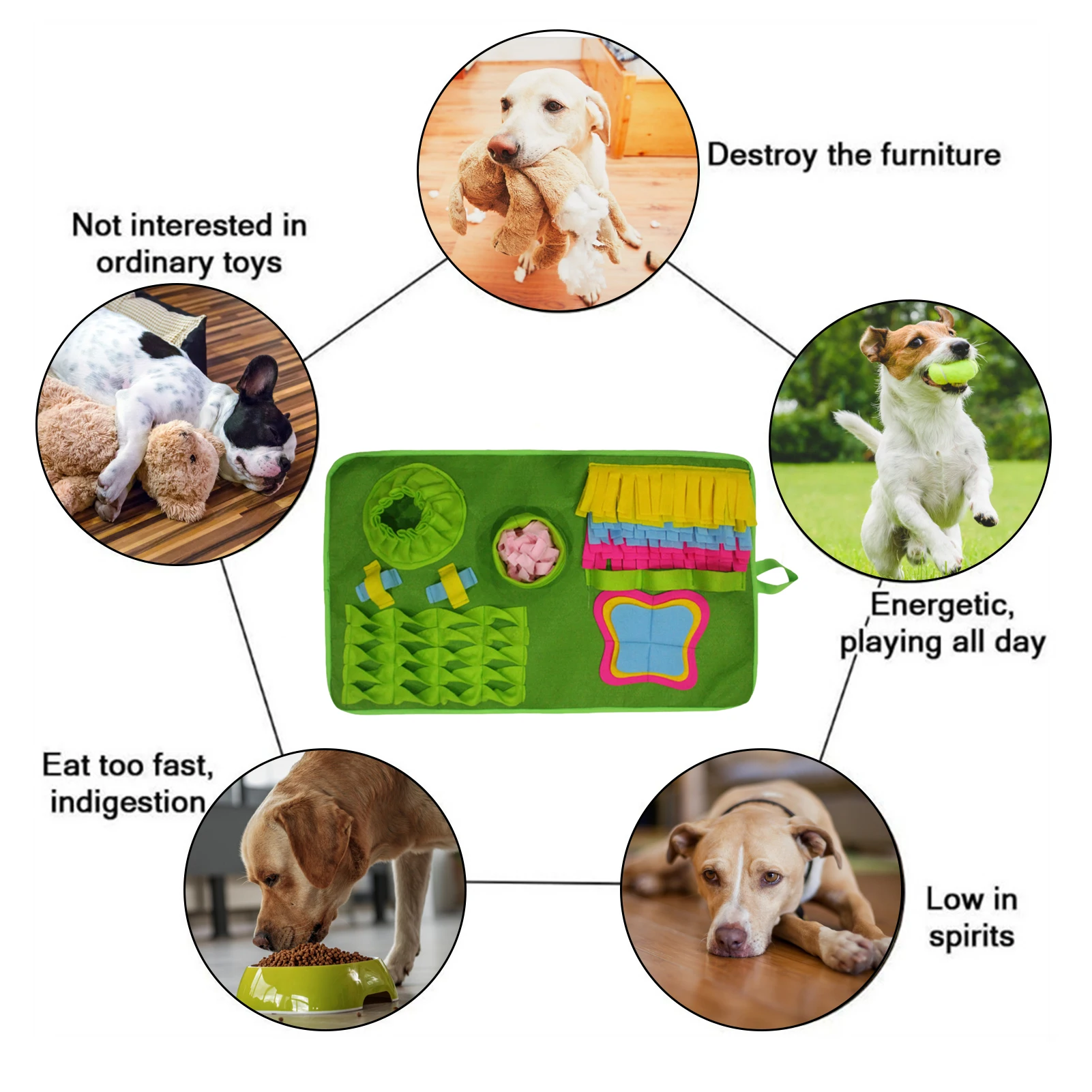 

Pet Dog Puppy Snuffle Mat Nose Smell Training Sniffing Pad Dog Puzzle Toy Food Dispenser Carpet Washable 70*43cm