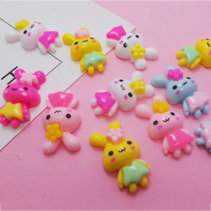 

50Pcs Very Cute Flower Rabbit Flat back Resin Cabochons Scrapbooking For Hair Bows Center Embellishments DIY Accessories