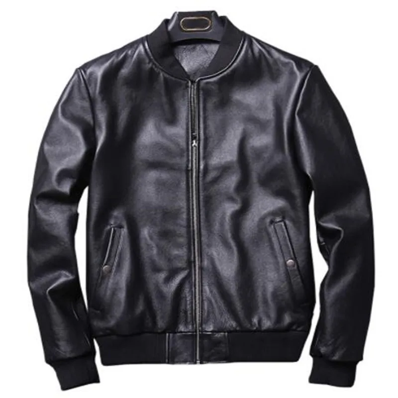 2019 Осенняя модная куртка из натуральной кожи Мужская классическая Куртка бомбер