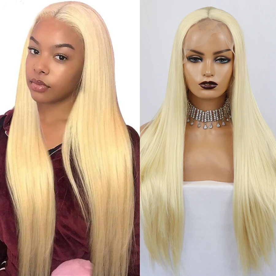 Long Straight Synthetic Lace Front Wigs 613 Blonde Cosplay Wigs for Black Women Middle Part Natural Looking Hairs Daily Use Wigs