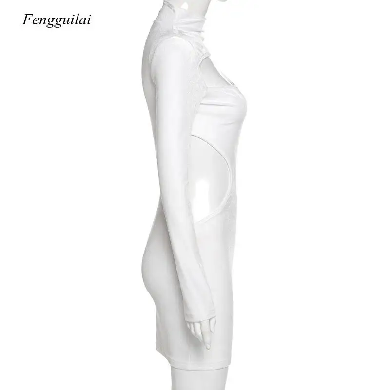 

Velvet Night Skinny Party White Sexy Hollow Out One Sleeve Women Clubwear Fashion Spring Dress