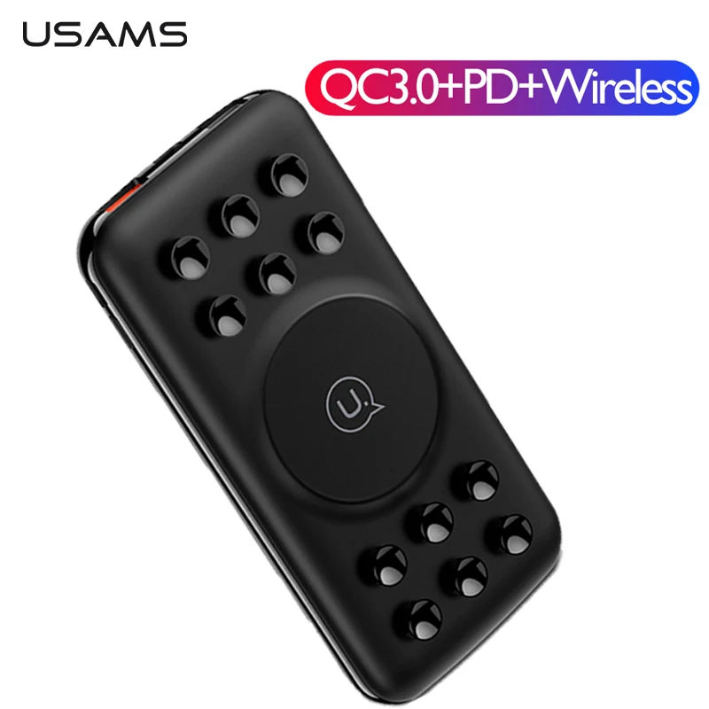USAMS power Bank 10000 мАч QC3.0 PD Быстрая зарядка беспроводное зарядное устройство присоска