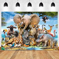 mocsicka birthday party photography background tropical jungle wild animal decoration props child portrait photo backdrop banner