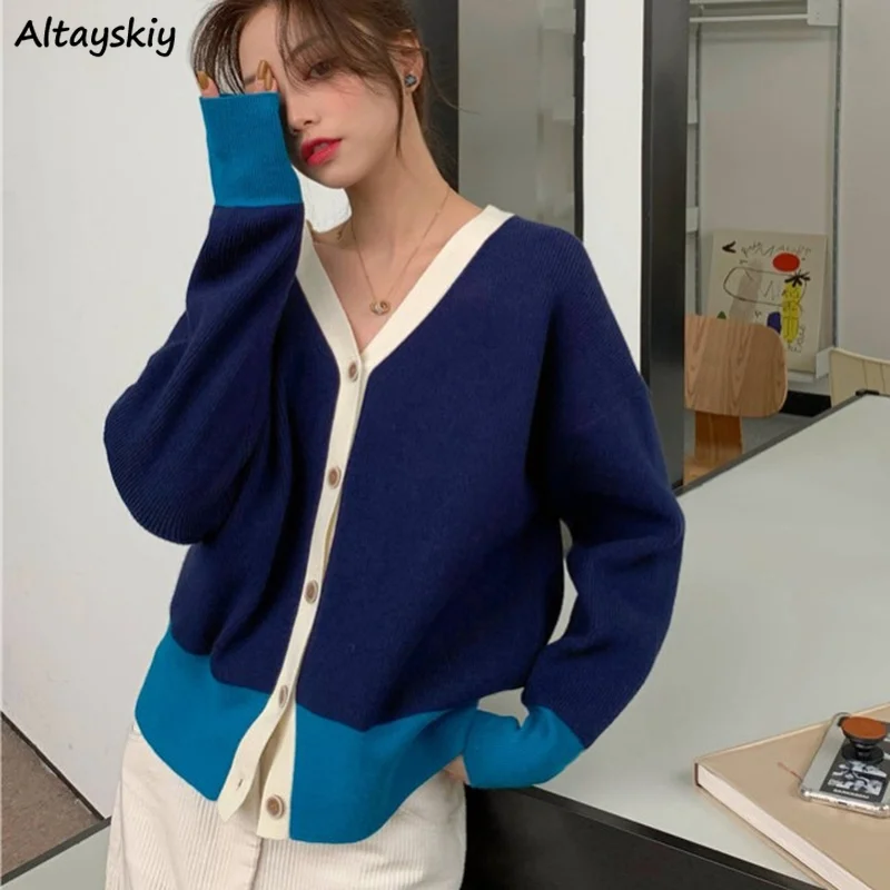 

Женский элегантный кардиган в стиле пэчворк с длинным рукавом, Повседневная универсальная Студенческая Весенняя шикарная Удобная трикота...