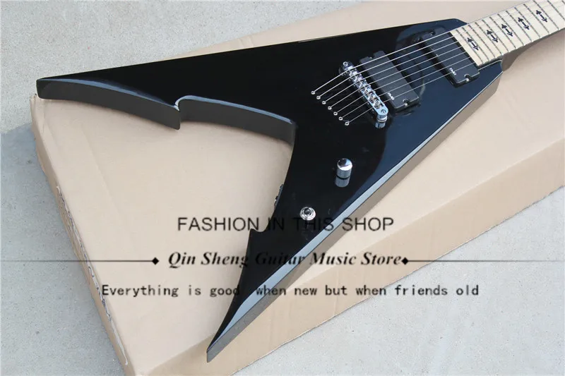 Бесплатная доставка 7 струн черная электрическая гитара с корпусом из липы