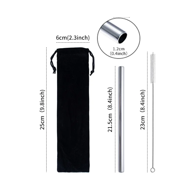 

304 Stainless Steel Straw Reusable 12mm Caliber multicolor Straw Set With Case Cleaning Brush For Home Party Bar Accessories