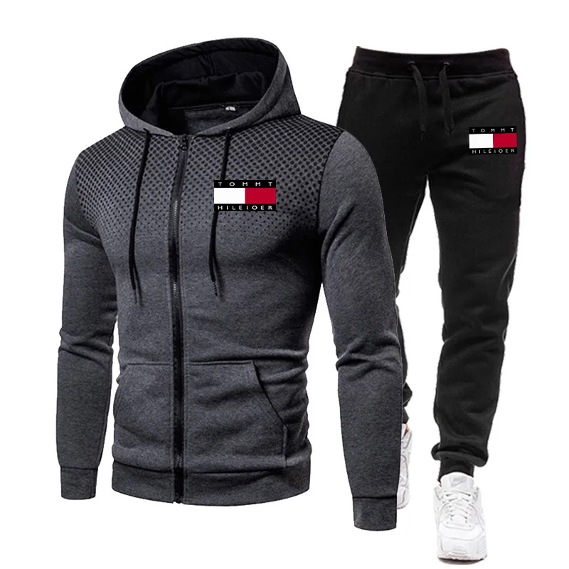 

Spring Autumn Fashion Brand Men Hoodie Set Warm Zipped Jacket Tracksuit Sportswear Hooded Track Suits Male Sweatsuit Tracksuit