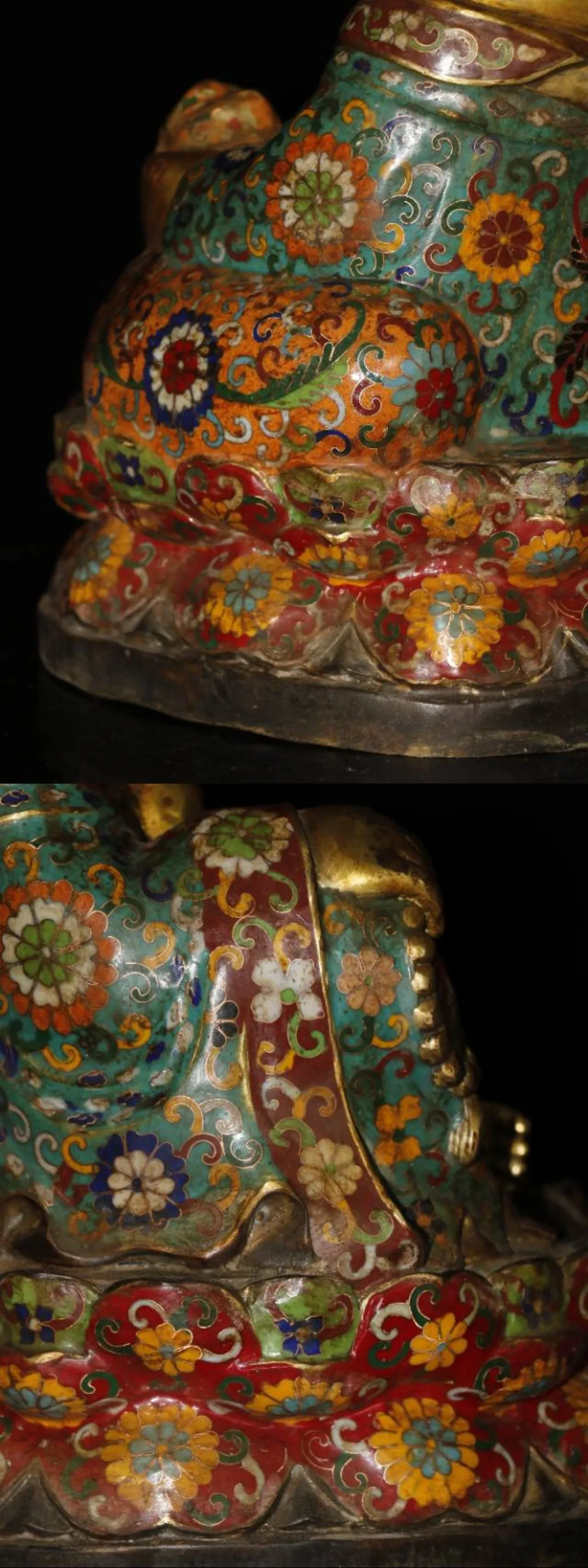 

Home Decor 15" Tibet Buddhism Old bronze Cloisonne Enamel Golden Bag Maitreya Buddha Amitabha statue Enshrine the Buddha