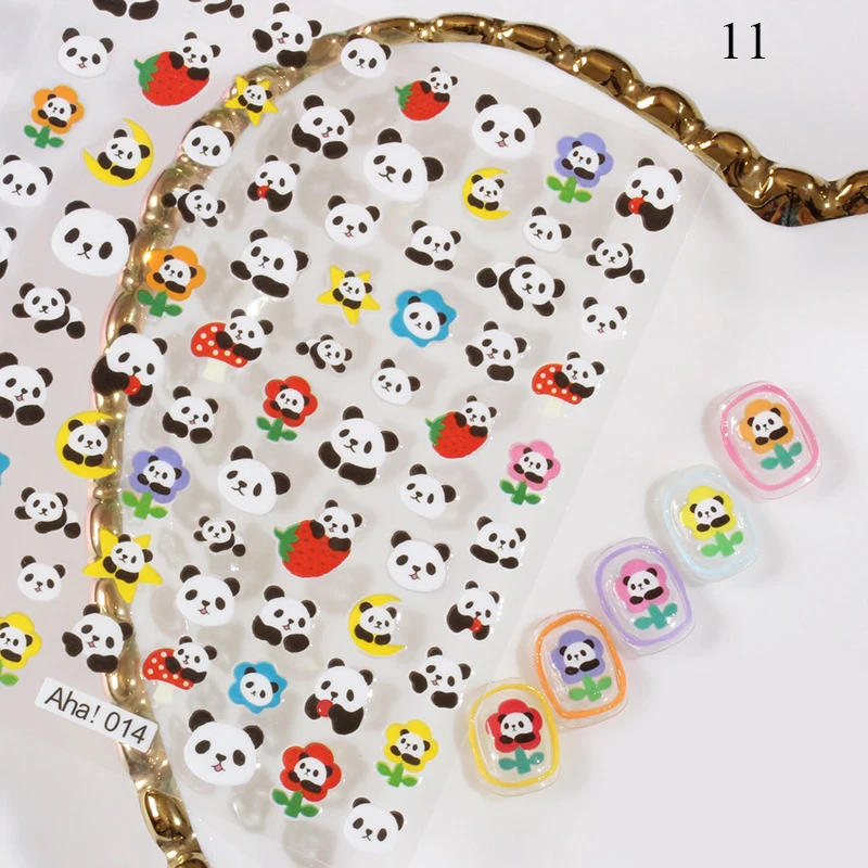 

Panda Cloud Peach Nail Sticker Summer Sunflowers Pattern Nail Decal 3D Nail Sticker Decal Cartoon Bear Nail Slider Self Adhesive