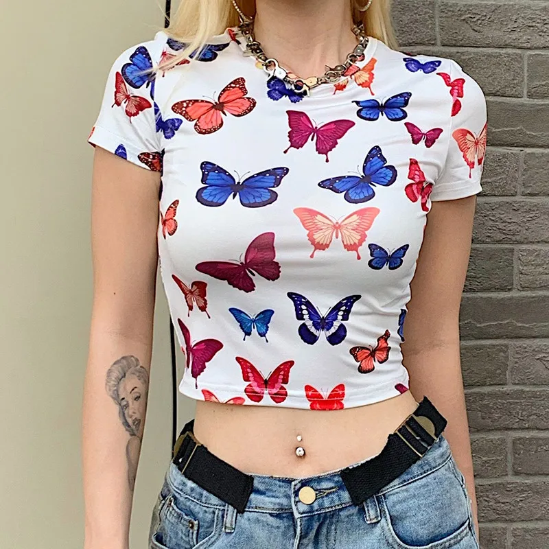 Футболка женская летняя облегающая с коротким рукавом и круглым