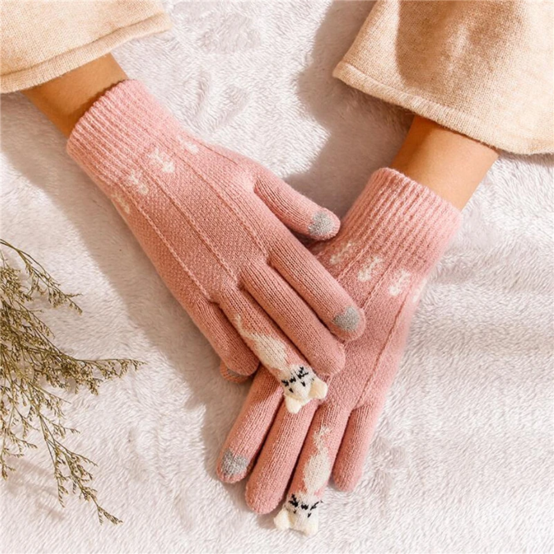 

2020 Touch Screen Gloves Women Men Stretch Knit Mittens Imitation Wool Full Finger Guantes Warm Female Crochet Thicken Winter