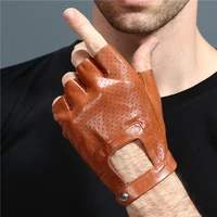 fingerless leather gloves car driving gloves mens genuine unisex female women sports half fingers tactical anti slip breathable