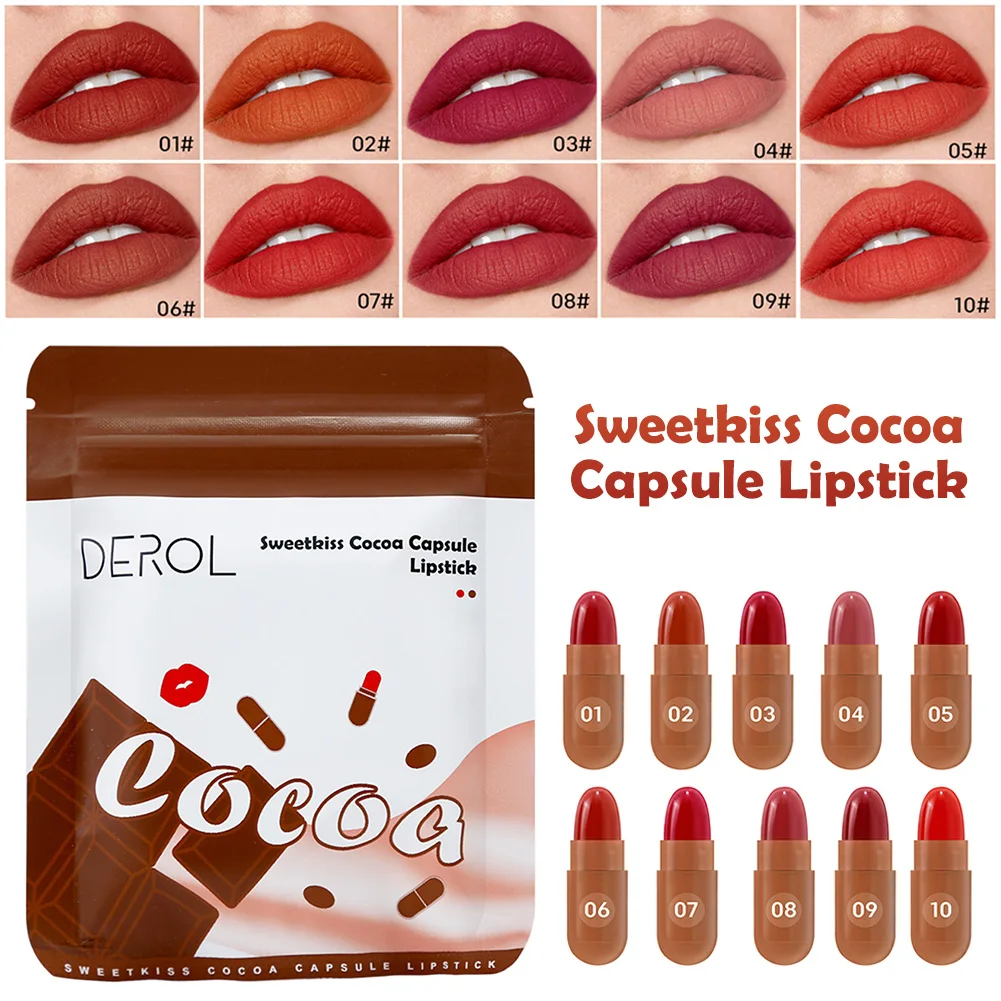 

10Pcs New Matte Lipstick Set Mini Easy To Carry Capsule Lipstick Waterproof Non-Stick Lip Cup Long-Lasting Lips Makeup