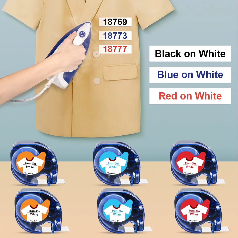 

Labelwell 2PCS 18769 18773 18777 Iron on Clothes Label for Dymo Letratag 12mm LT Tape 18769 Fabric Tapes for LT100H QX-50 2000