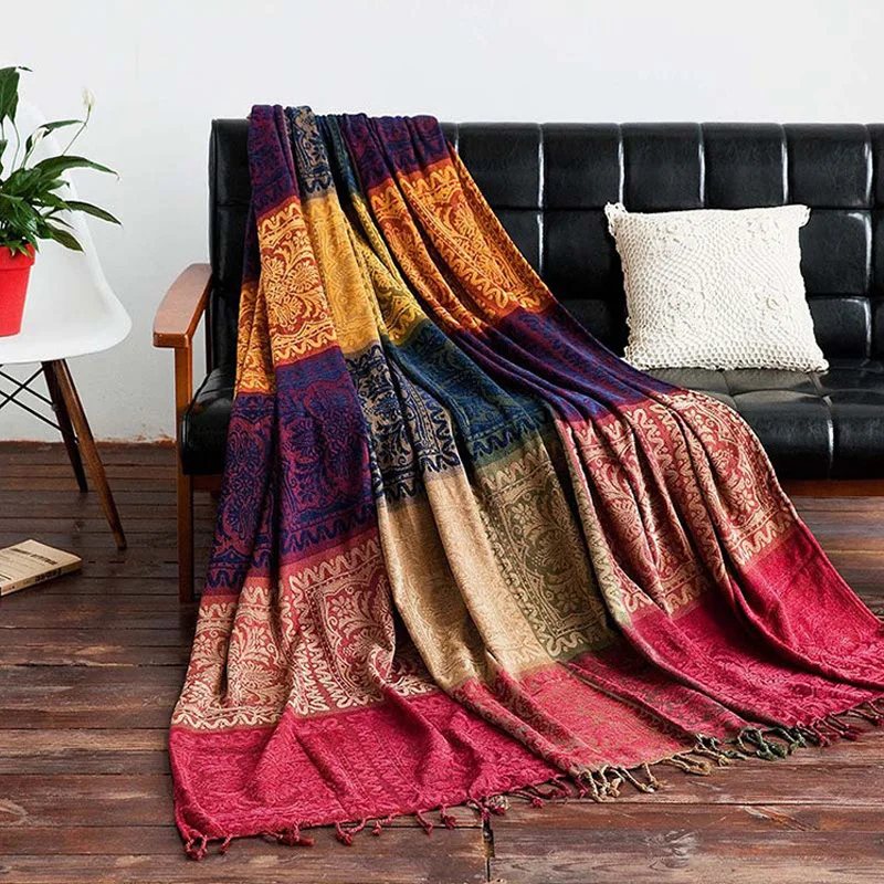 

Cotton Weaving Chair/loveseat retro sofa blanket Plaid throw literary carpet sofa cushion Bedspread Home Decoration