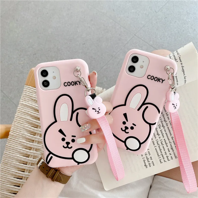 

Мягкий силиконовый чехол для телефона RYWER с розовым кроликом для iphone 12, 11 pro, max, xs, max, xr, x, SE, 6, 7, 8 plus, Подарочный милый чехол с подвеской для дево...