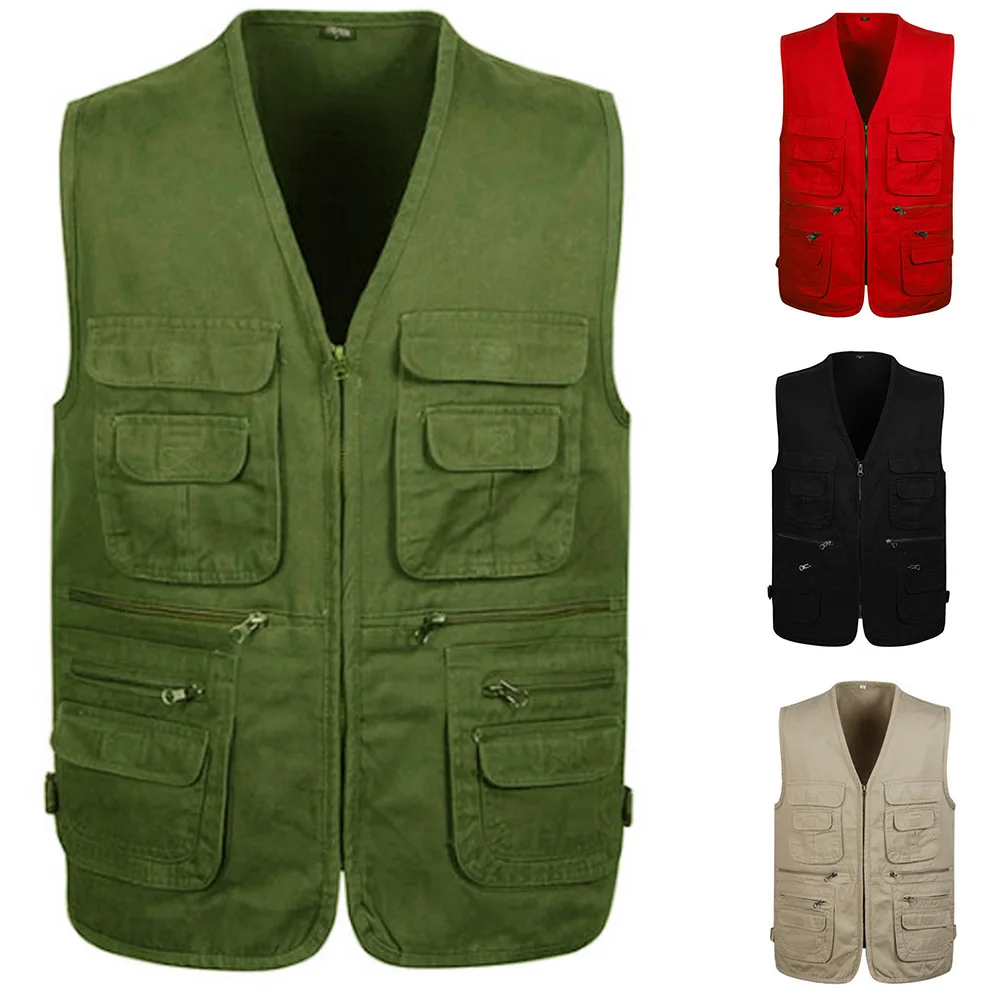 

Men Multi Pocket Jacket Sleeveless Zip Outdoor Photography Travelers Working Fishing Working Waistcoats Vests