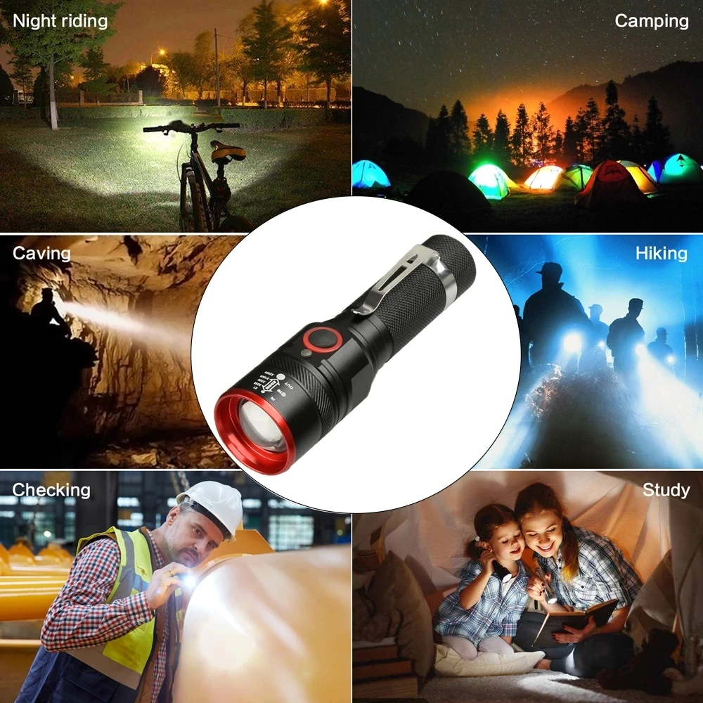 

Ultra Bright Led Flashlight XML-T6 USB Rechargeable Flash light Zoomable 3 modes torch 18650 Camping light waterproof