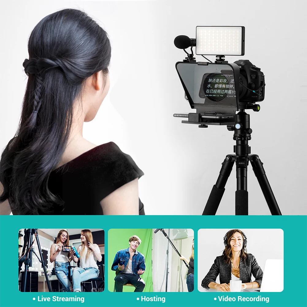 

TC1 Phone DSLR Recording Mini Teleprompter Portable Inscriber Mobile Phone Teleprompter with Remote Control + Lens Adapter Rings