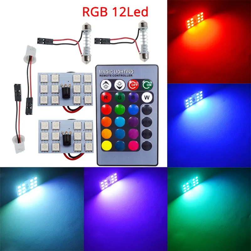 12SMD RGB T10 RGB 5050 12SMD Автомобильный светодиодный пульт дистанционного управления Rgb Светодиодная панель для автомобиля интерьер Авто светильник s чтение купол фестон BA9S адаптер DC 12v светильник - Испускаемый цвет: 12SMD RGB